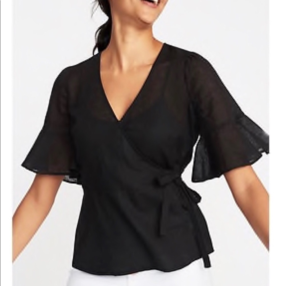 🌸Wrap Front Linen Blend Top